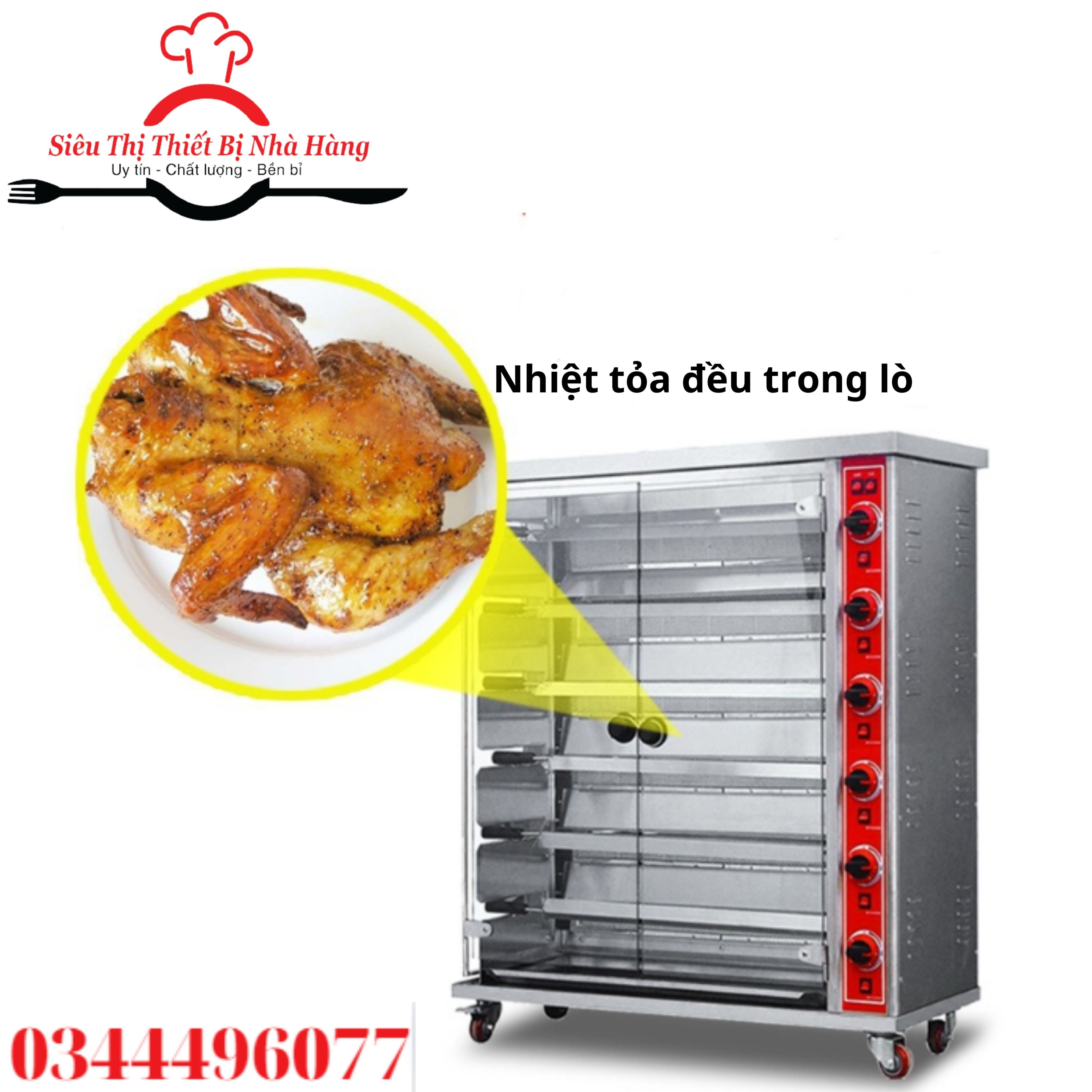 Lò nướng gà vịt 6 thanh ngang dùng gas. bảo hành 12 tháng
