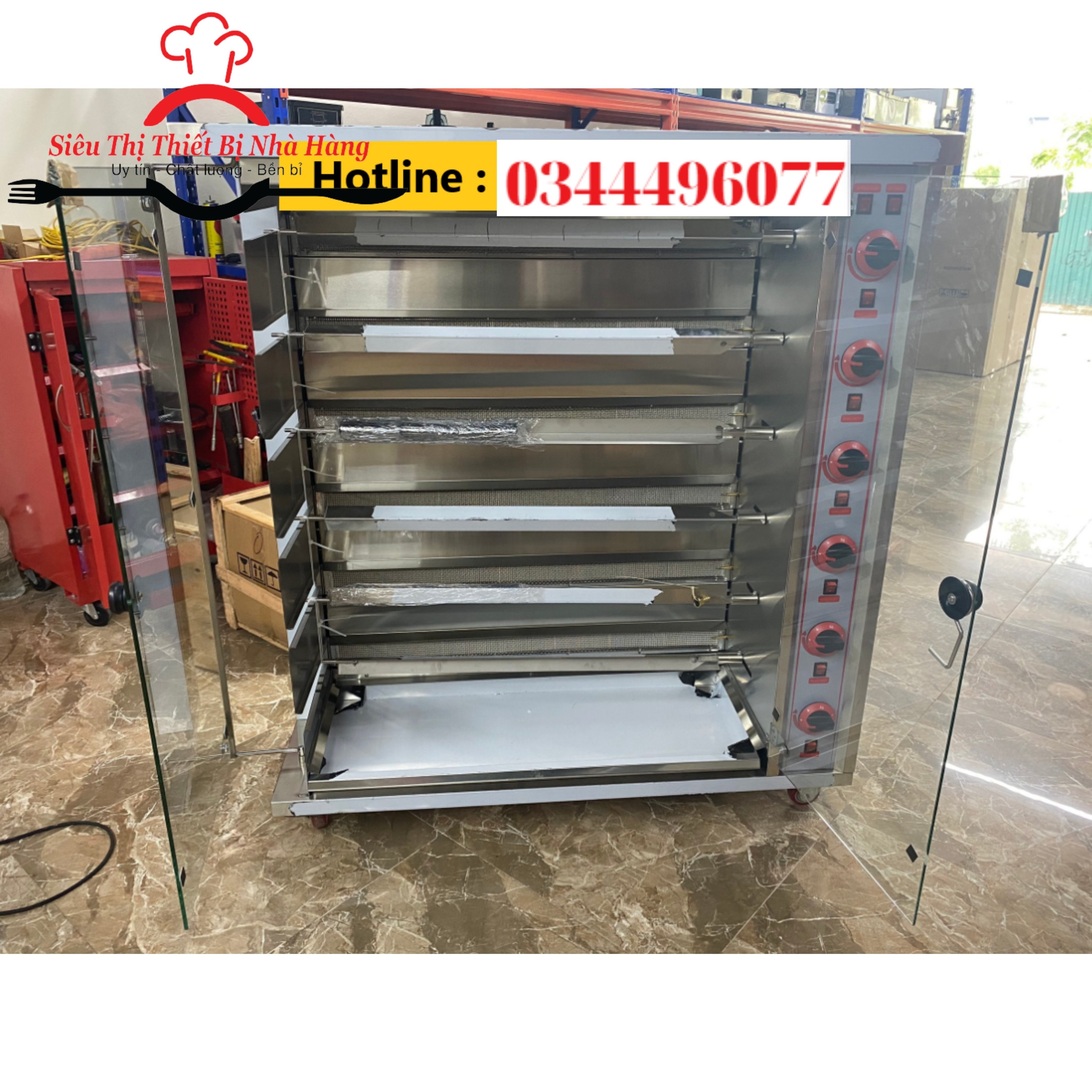 Lò nướng gà vịt 6 thanh ngang dùng gas. bảo hành 12 tháng