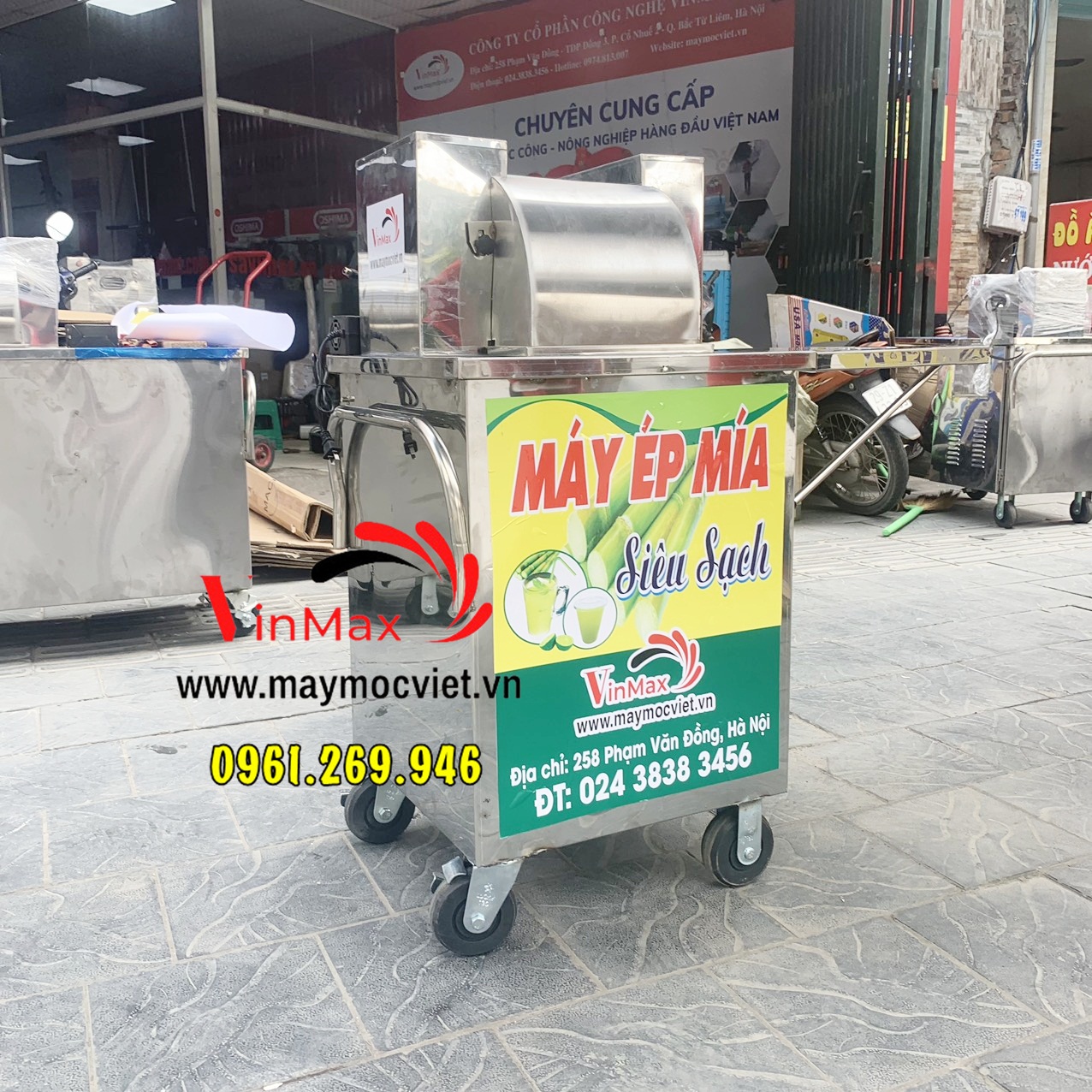 Máy ép mía chạy acquy có bàn lửng tay gập ép liên tục 700 ly