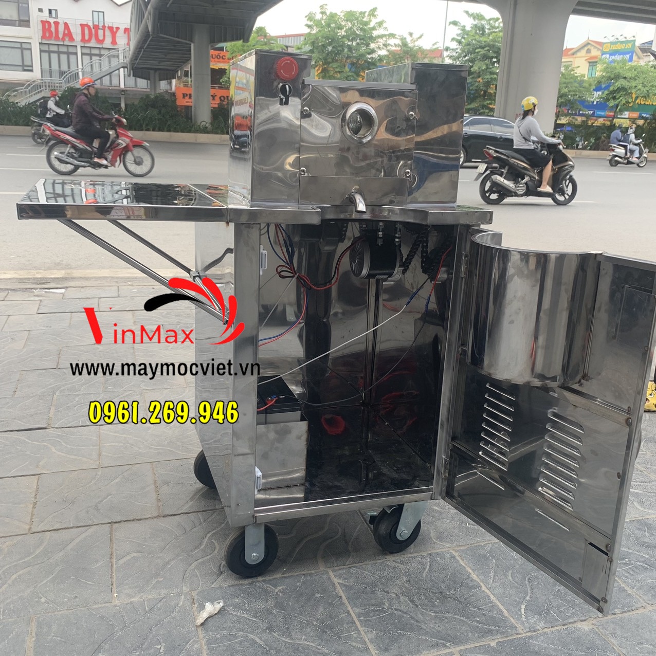 Máy ép mía chạy acquy có bàn lửng tay gập ép liên tục 700 ly