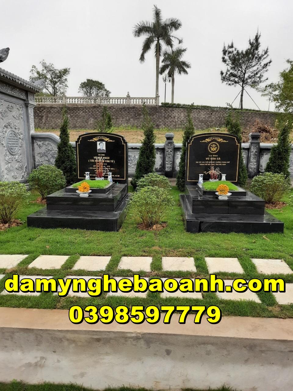 lắp mộ đá granite nguyên khối đẹp cho ông bà tại huế