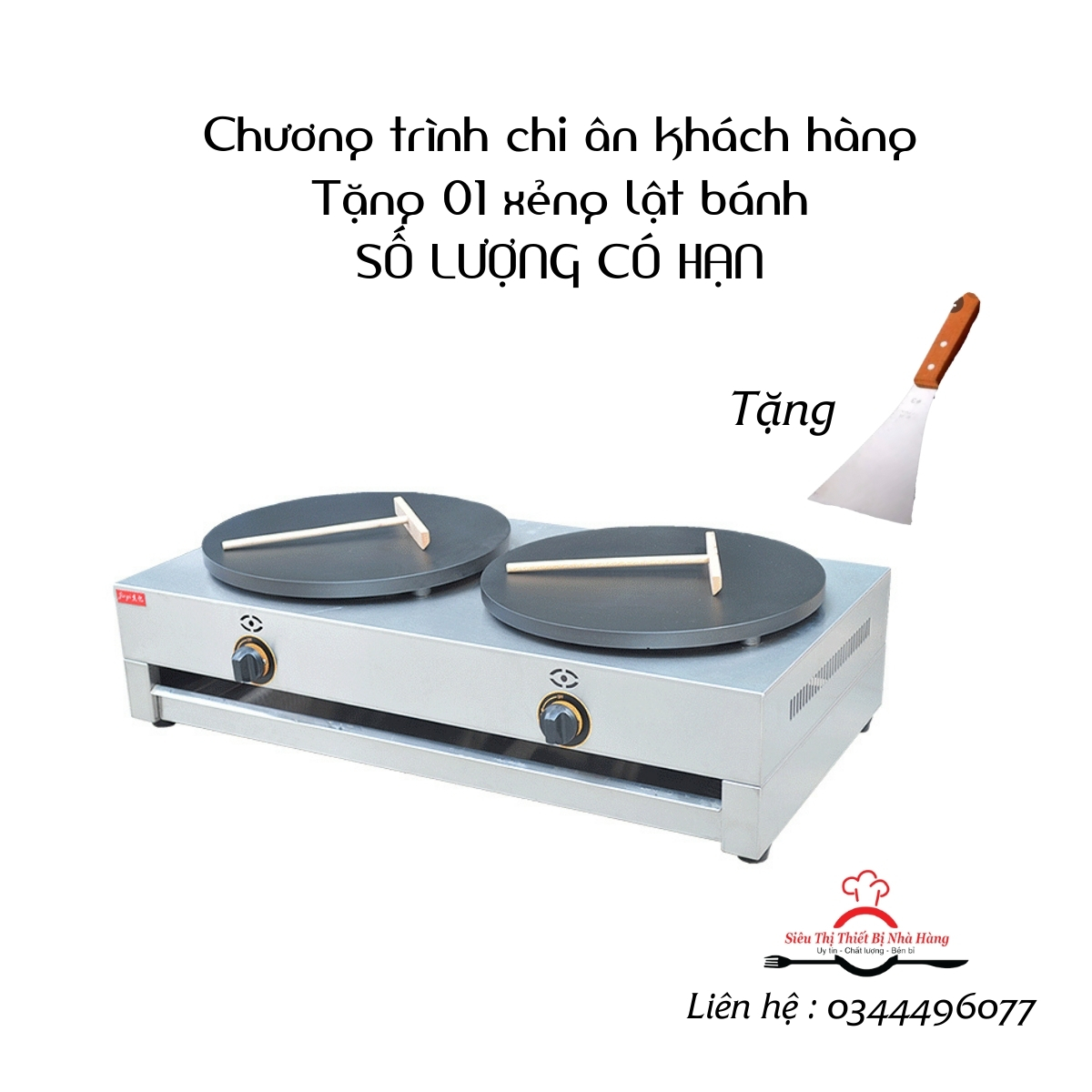 Máy làm bánh crep đôi dùng gas. tặng kèm công thức