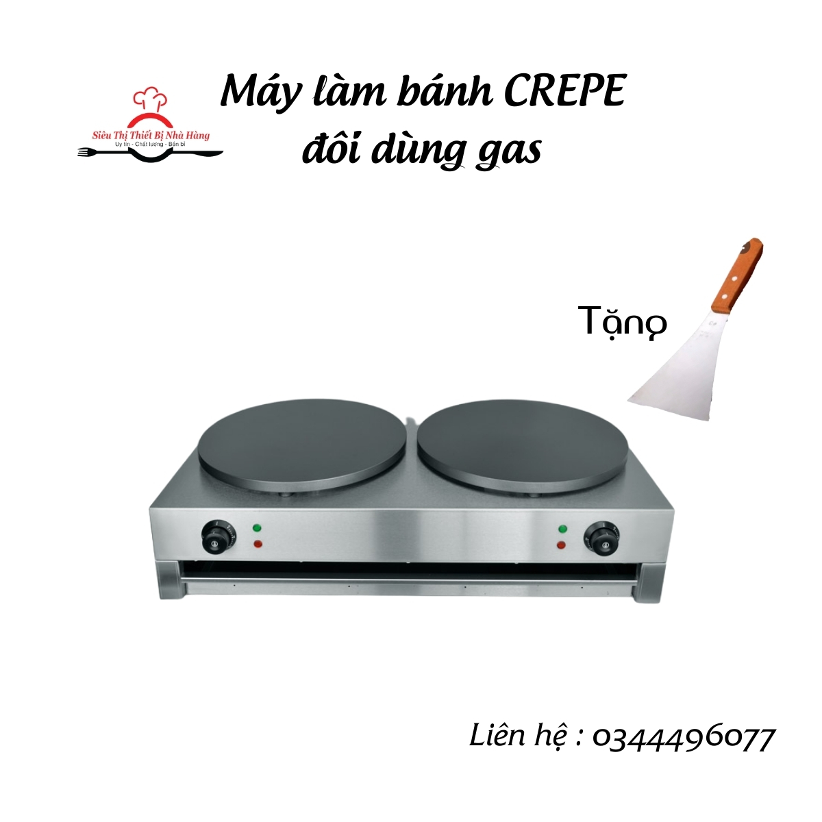 Máy làm bánh crep đôi dùng gas. tặng kèm công thức
