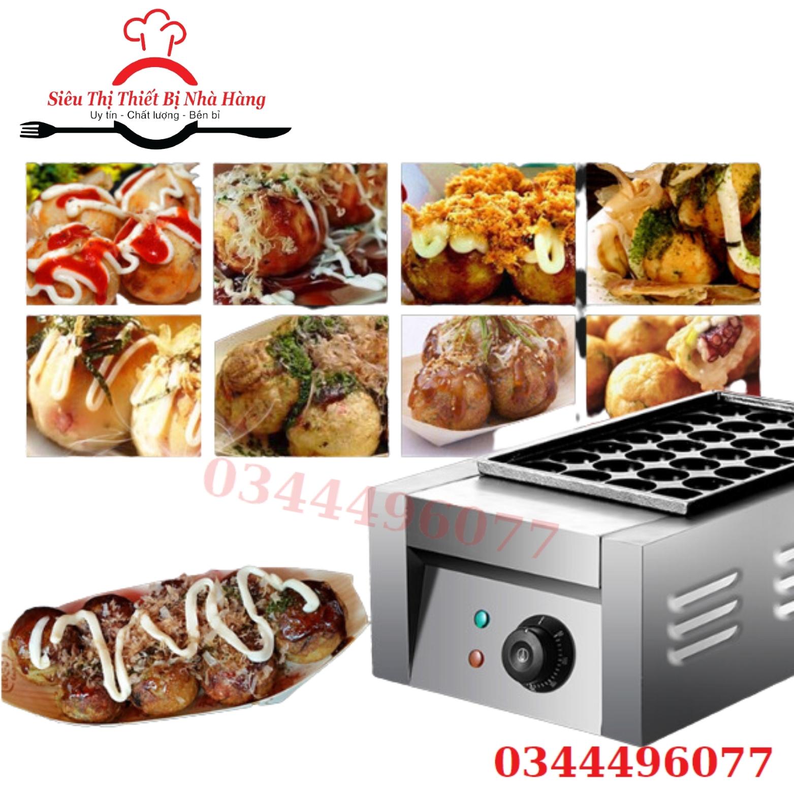 Máy làm bánh bạch tuộc takoyaki chạy điện đơn 28 lỗ và đôi 56 lỗ