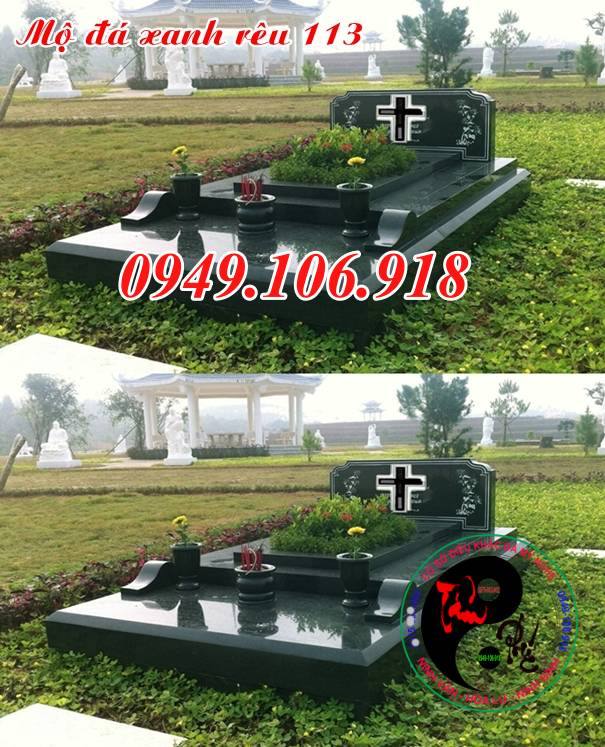 Mộ đá xanh rêu thiết kế hiện đại đơn giản
