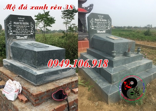 Mộ đá xanh rêu thiết kế hiện đại đơn giản