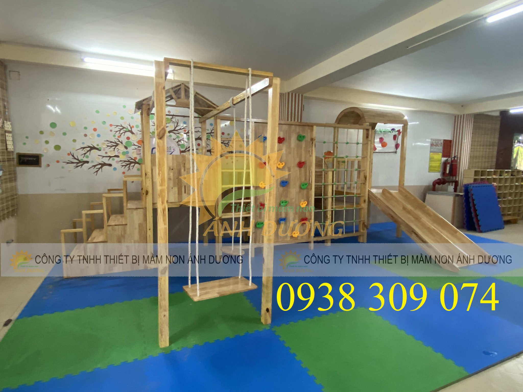 Bộ cầu trượt liên hoàn gỗ dành cho trẻ em, công viên
