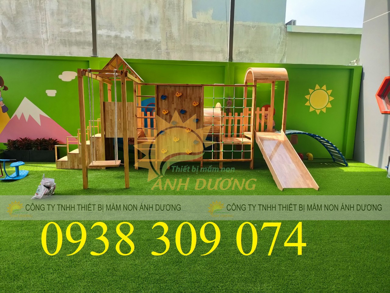Bộ cầu trượt liên hoàn gỗ dành cho trẻ em, công viên