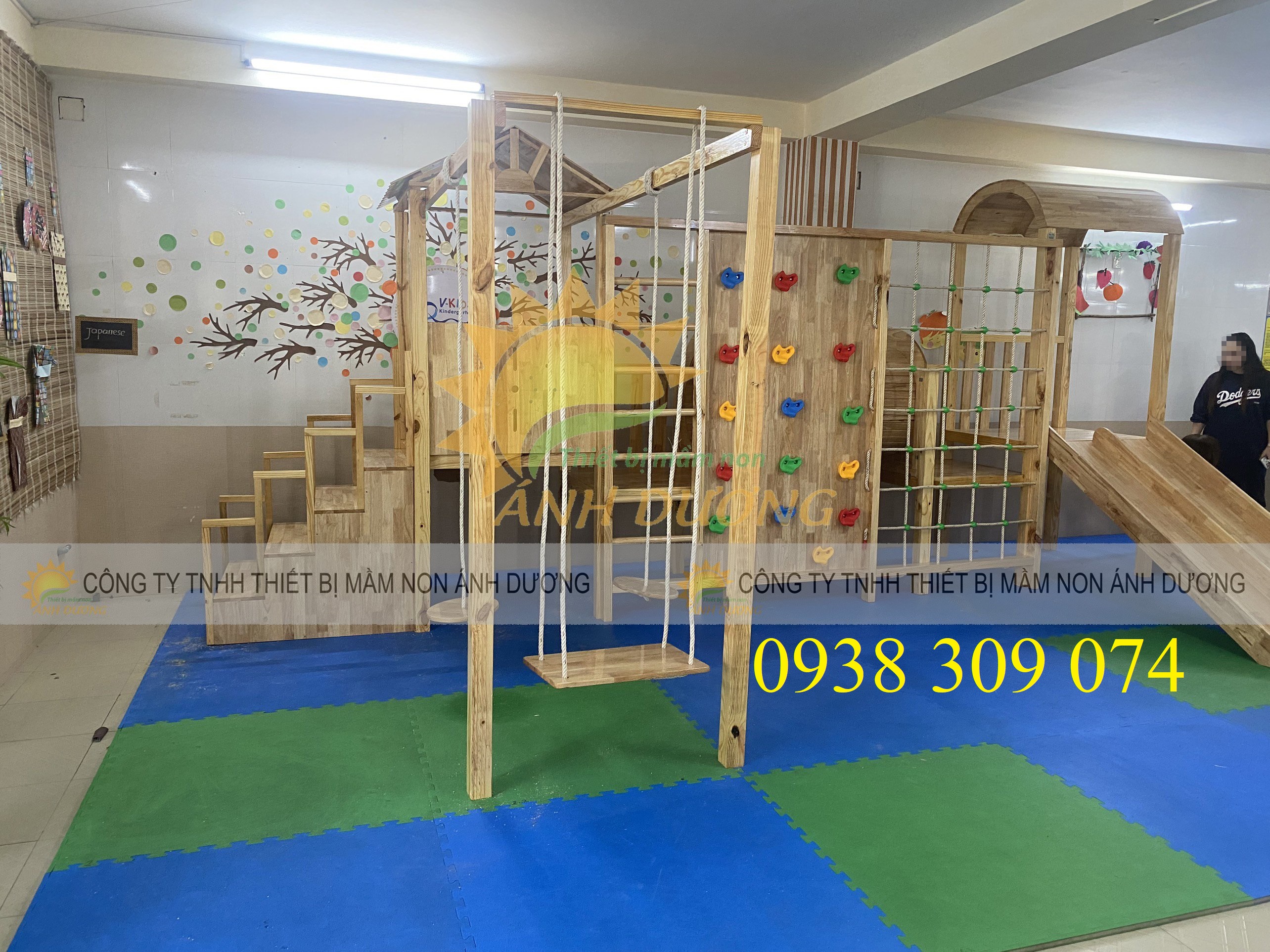 Bộ cầu trượt liên hoàn gỗ dành cho trẻ em, công viên