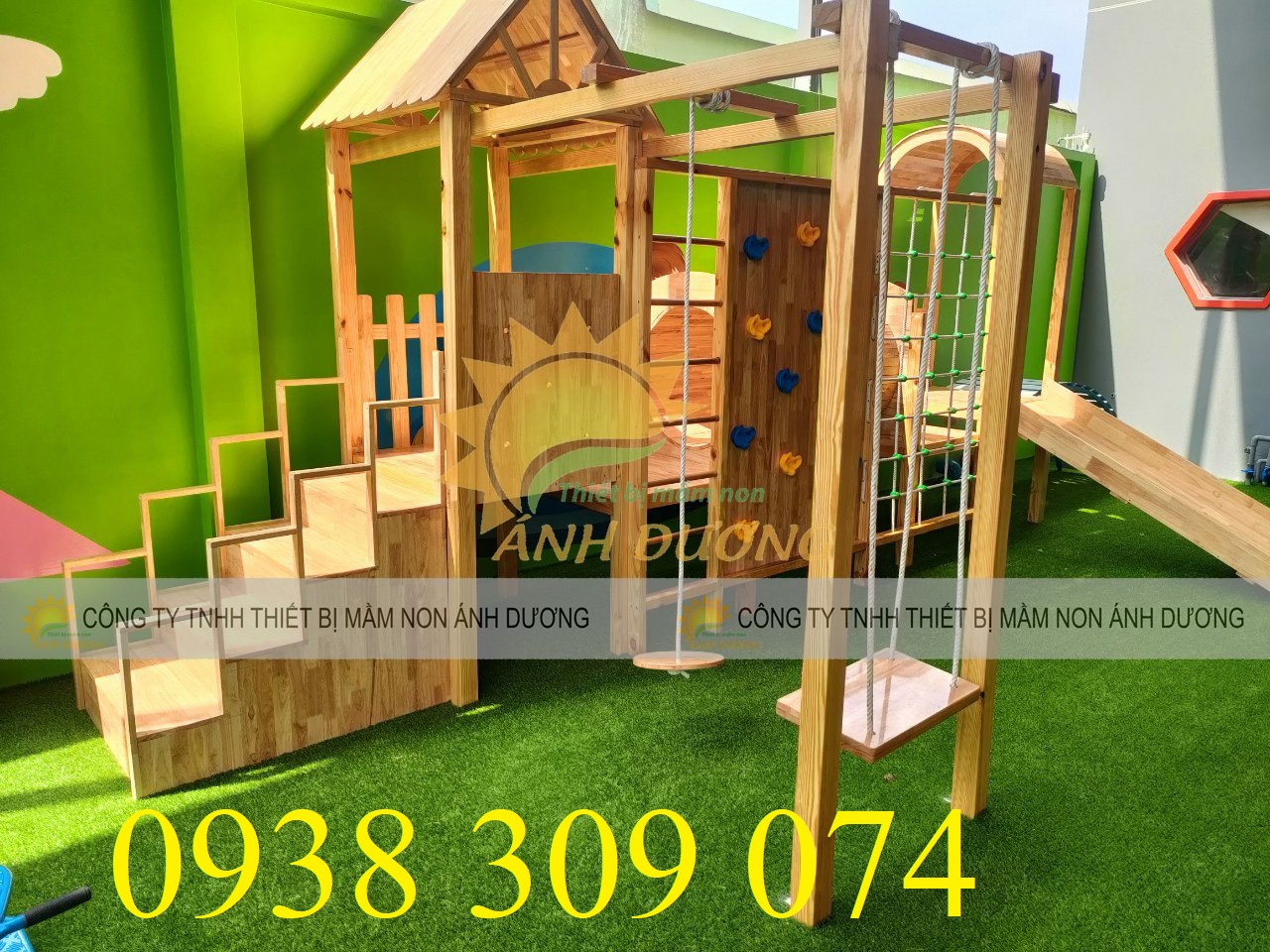 Bộ cầu trượt liên hoàn gỗ dành cho trẻ em, công viên