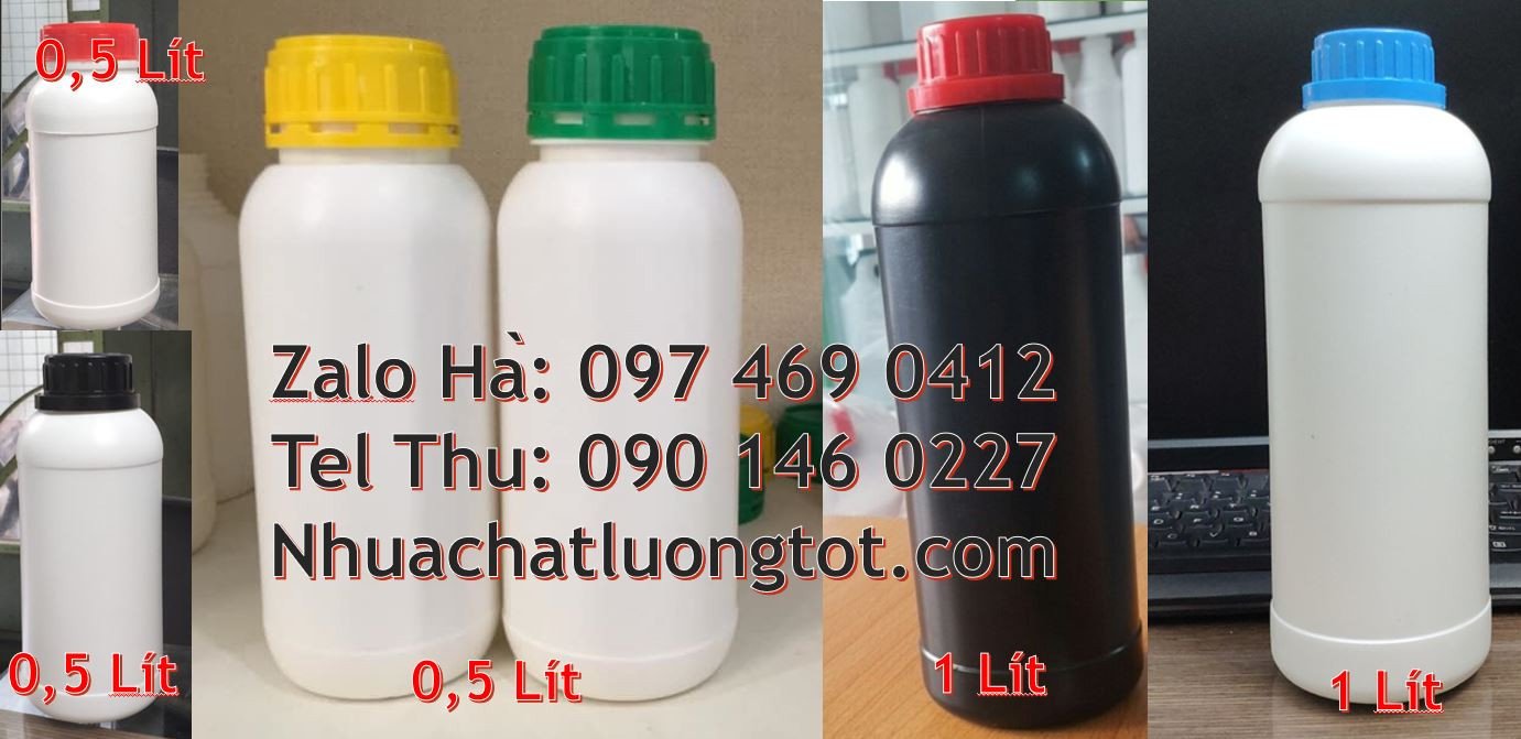 bán chai nhựa lớn 1l màu trắng,chai nhựa 0.5l màu đen đựng hóa chất