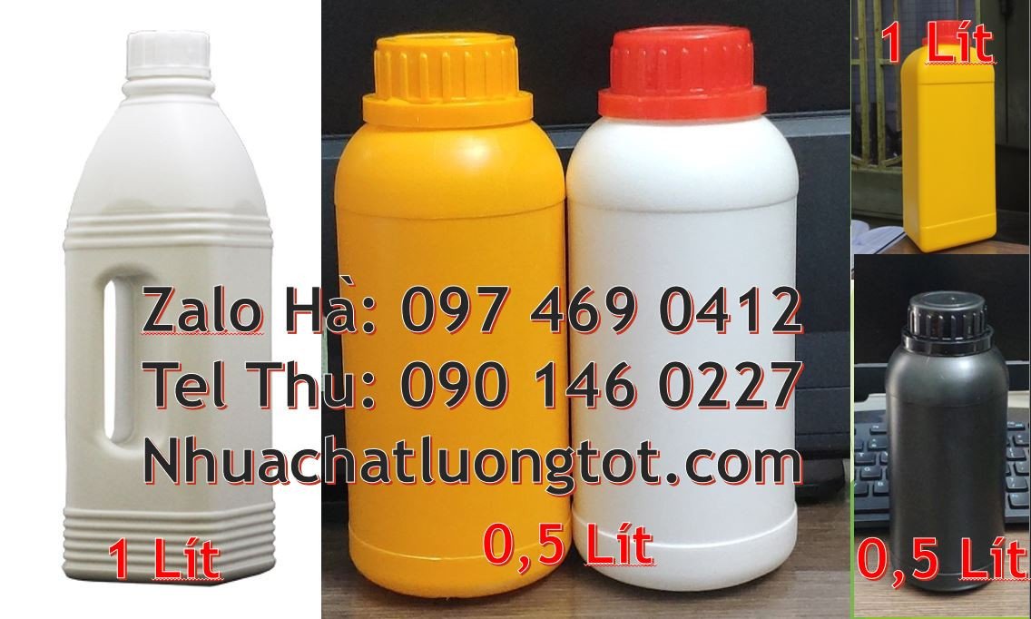 bán chai nhựa lớn 1l màu trắng,chai nhựa 0.5l màu đen đựng hóa chất
