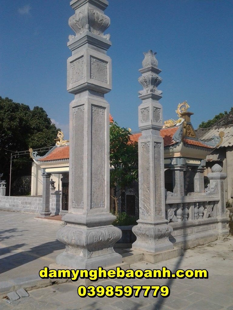 cột cổng tam quan đá,cổng đá nhà thờ họ đẹp đá nguyên khối đặt tại hội