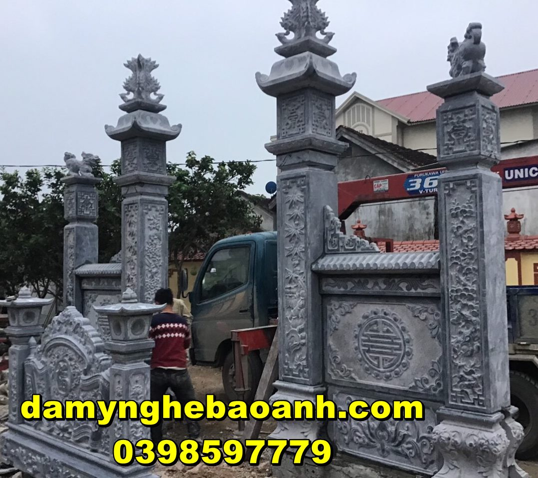 cột cổng tam quan đá,cổng đá nhà thờ họ đẹp đá nguyên khối đặt tại hội