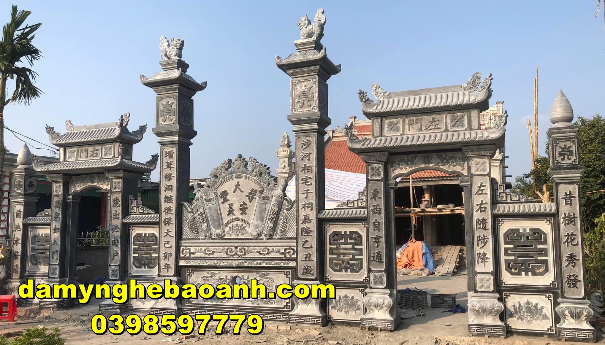 cột cổng tam quan đá,cổng đá nhà thờ họ đẹp đá nguyên khối đặt tại hội