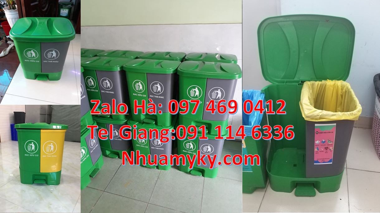 bán thùng rác 2 ngăn 2 màu có nắp đậy,thùng rác 3 ngăn phân loại rác