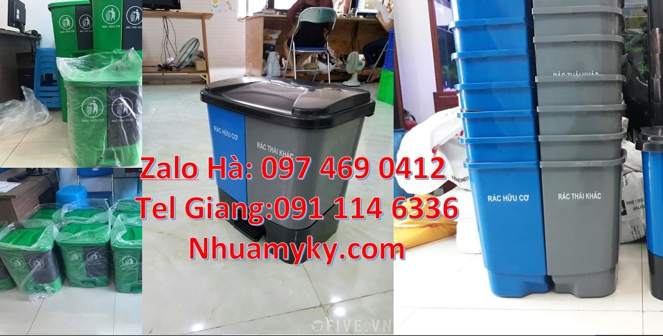 bán thùng rác 2 ngăn 2 màu có nắp đậy,thùng rác 3 ngăn phân loại rác
