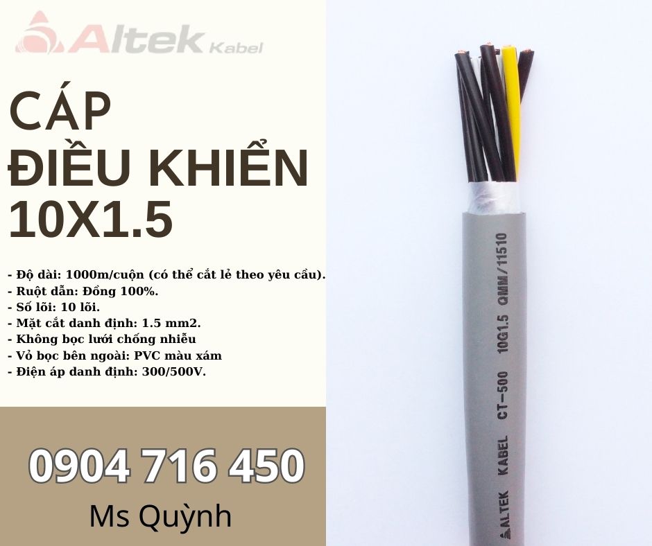 Cáp tín hiệu, cáp điều khiển 10x1.5 Altek Kabel