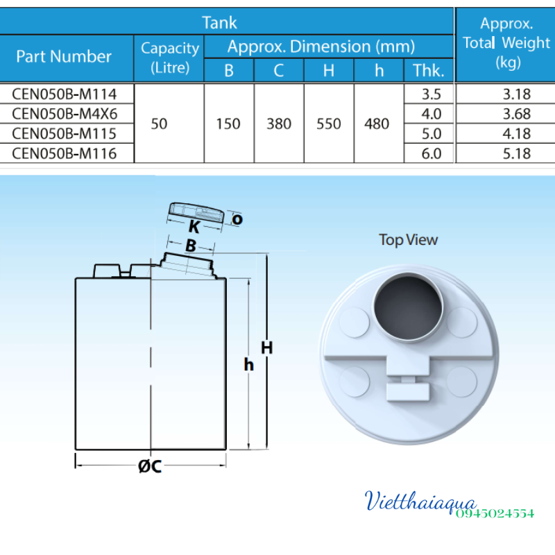 Bồn nhựa 50 Lít, bồn TEMA 50 Lít, Bồn PAKCO 50 Lít