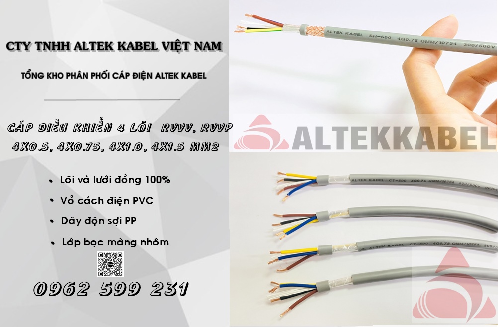 Cáp điều khiển Altek kabel 4 lõi rvv, rvvp
