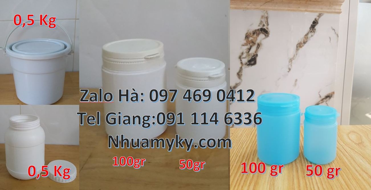 Bán hũ nhựa 100g,hũ nhựa hdpe màu trắng đựng hóa chất,hũ nhựa 0.5kg