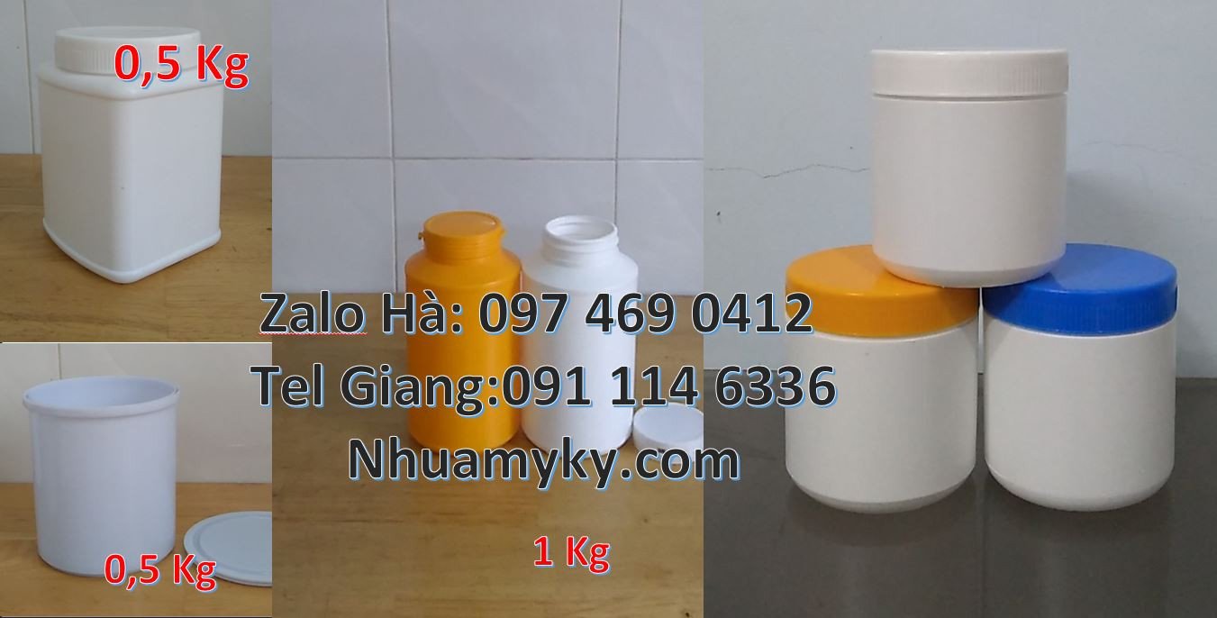 Bán hũ nhựa 100g,hũ nhựa hdpe màu trắng đựng hóa chất,hũ nhựa 0.5kg
