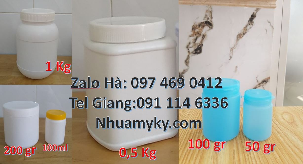 Bán hũ nhựa 100g,hũ nhựa hdpe màu trắng đựng hóa chất,hũ nhựa 0.5kg