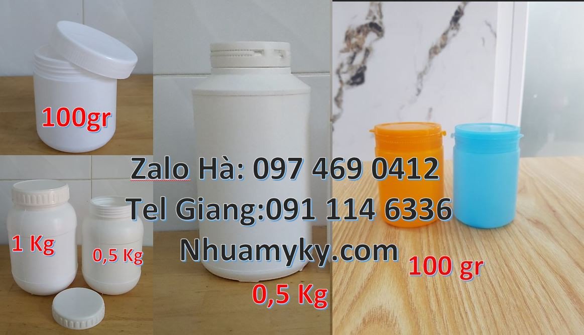 Bán hũ nhựa 100g,hũ nhựa hdpe màu trắng đựng hóa chất,hũ nhựa 0.5kg