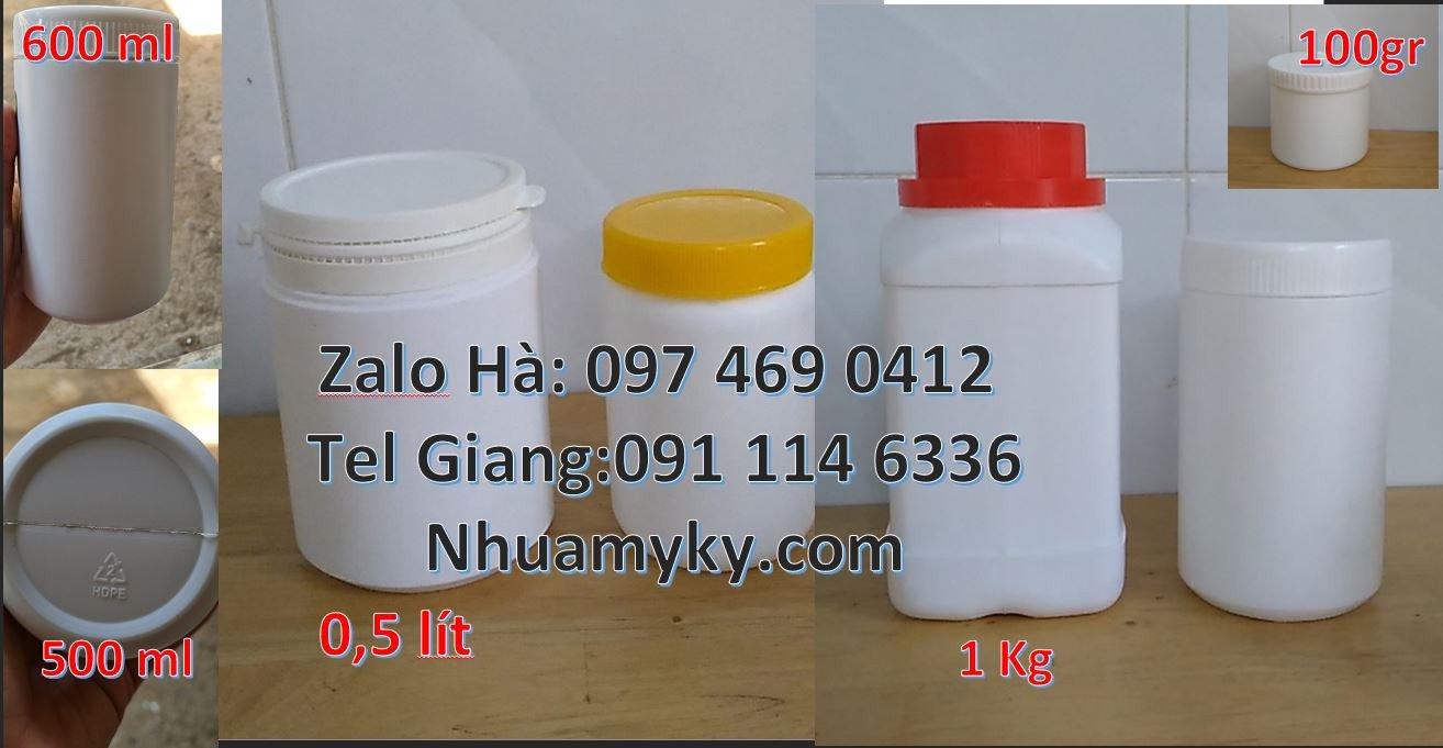 Bán hũ nhựa 100g,hũ nhựa hdpe màu trắng đựng hóa chất,hũ nhựa 0.5kg