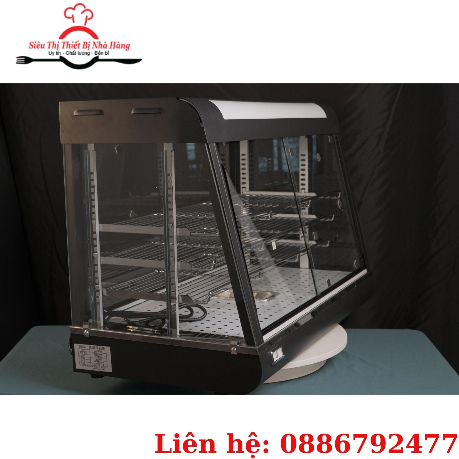 Tủ giữ nóng gà rán, tủ giữ nóng kính vuông 602