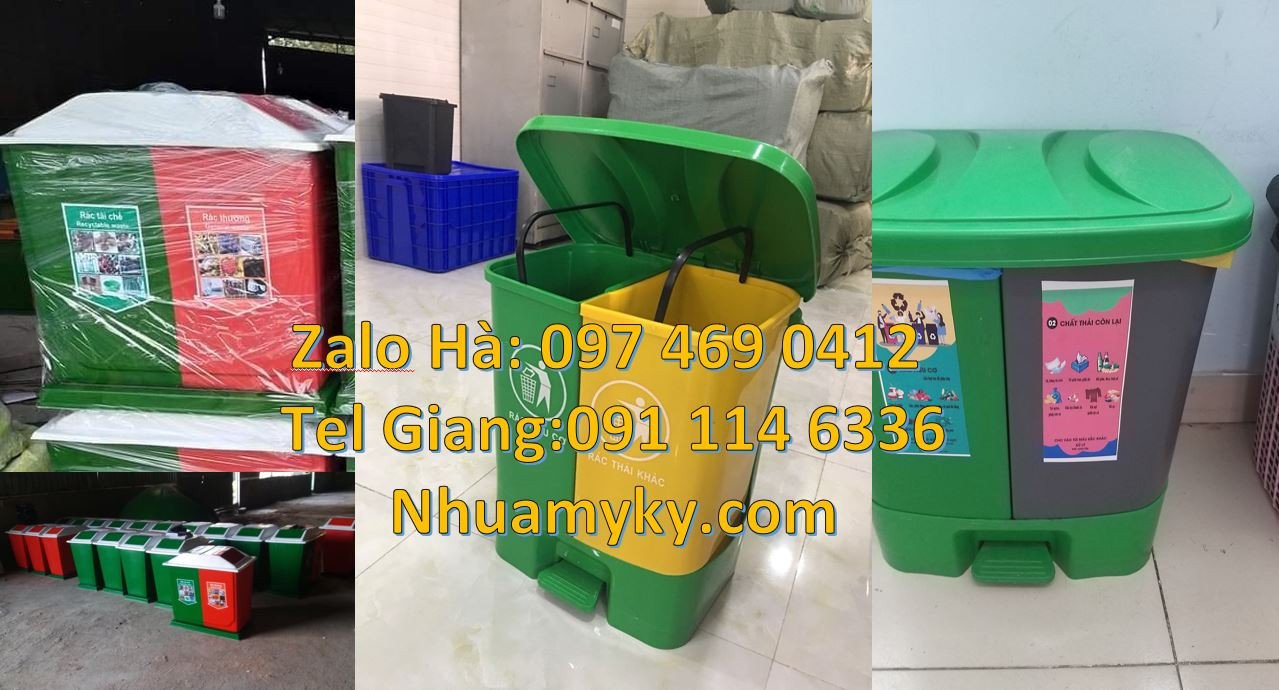 Thùng đựng rác 2 ngăn 2 màu,thùng phân loại rác 3 ngăn 3 màu giá rẻhcm