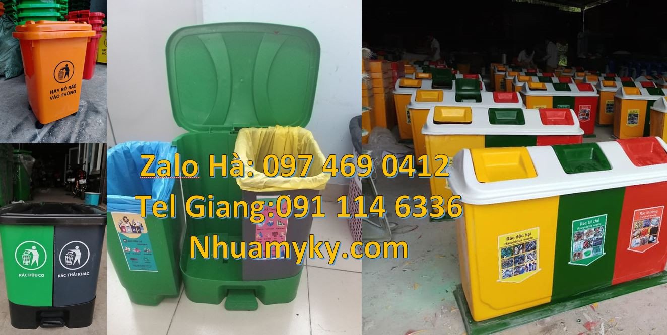 Thùng đựng rác 2 ngăn 2 màu,thùng phân loại rác 3 ngăn 3 màu giá rẻhcm