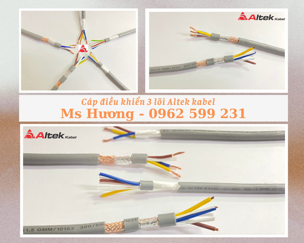 Cáp 3 lõi Altek kabel, cáp điều khiển chống nhiễu 0.5 đến 1.5 mm2
