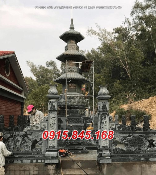Tháp mộ sư bằng đá tự nhiên nguyên khối đẹp