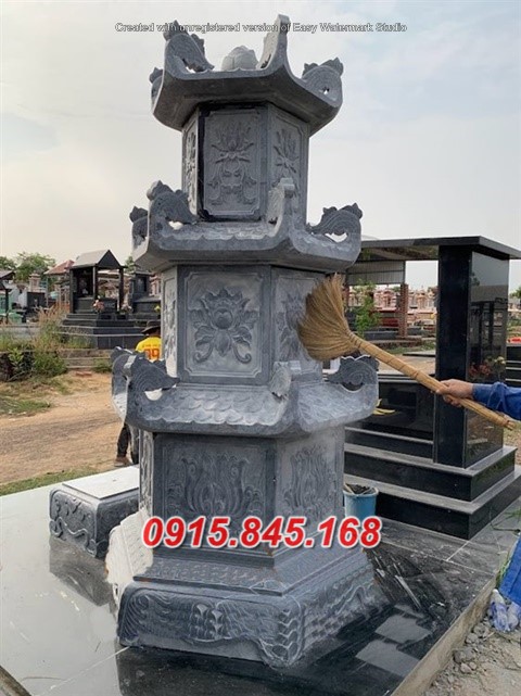 Tháp mộ sư bằng đá tự nhiên nguyên khối đẹp
