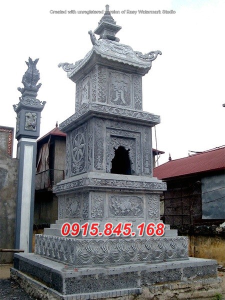 Tháp mộ sư bằng đá tự nhiên nguyên khối đẹp