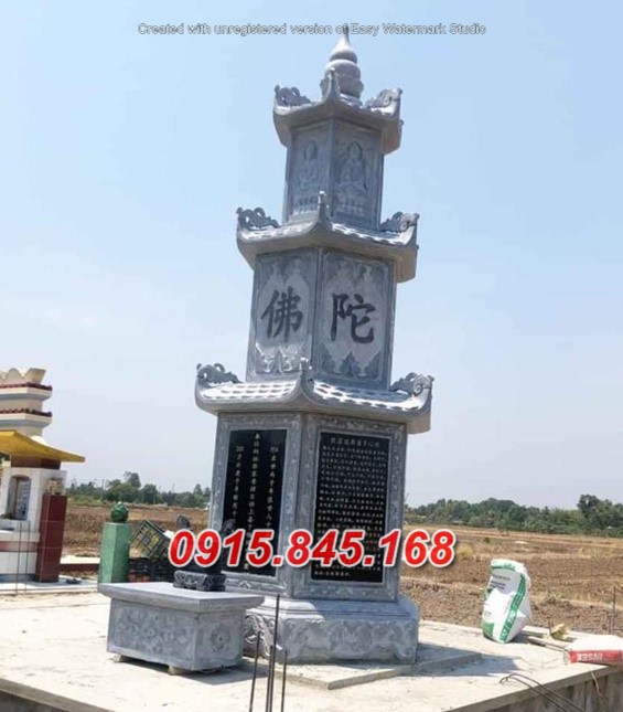 Tháp mộ sư bằng đá tự nhiên nguyên khối đẹp