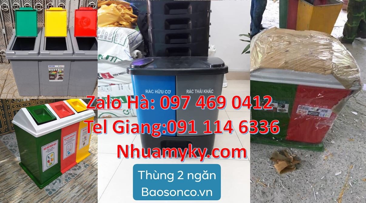 Bán thùng phân loại rác 2 ngăn 2 màu,thùng phân loại rác 3 ngăn 3 màu