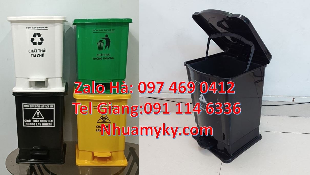 Bán thùng rác y tế cỡ nhỏ 20l,thùng rác y tế có nắp đậy đạp chân giá