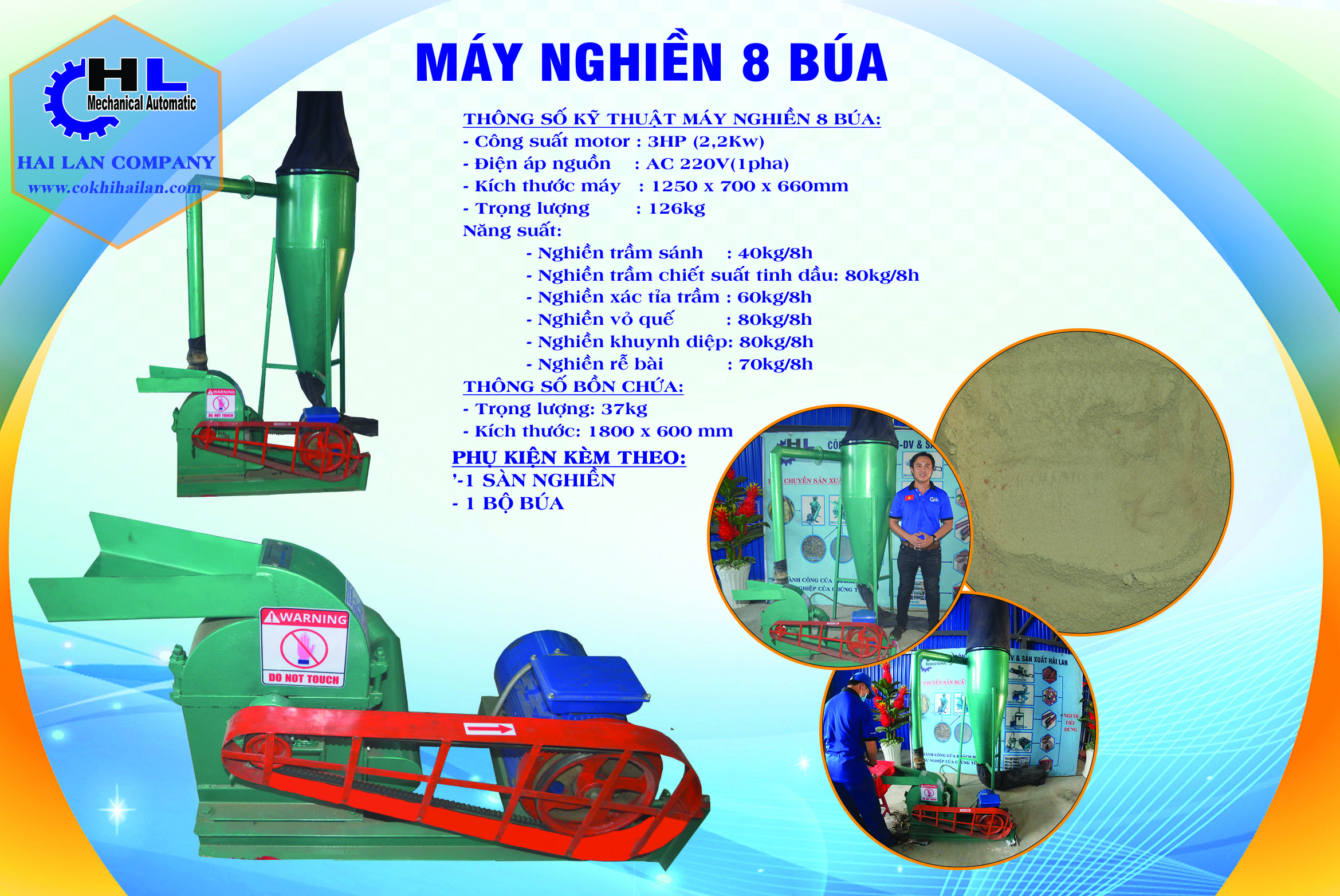 Máy nghiền bột mịn 8 búa dùng điện 1 pha