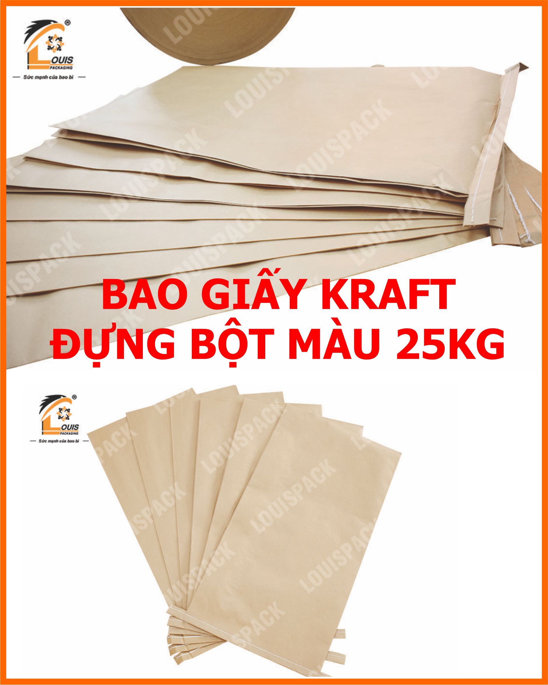 Bao giấy kraft ghép PP dệt (bao KP) đựng hạt nhựa 25kg
