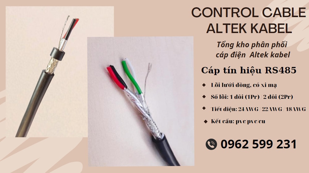 Cáp RS485 Altek kabel, cáp tín hiệu chống nhiễu 2 lớp