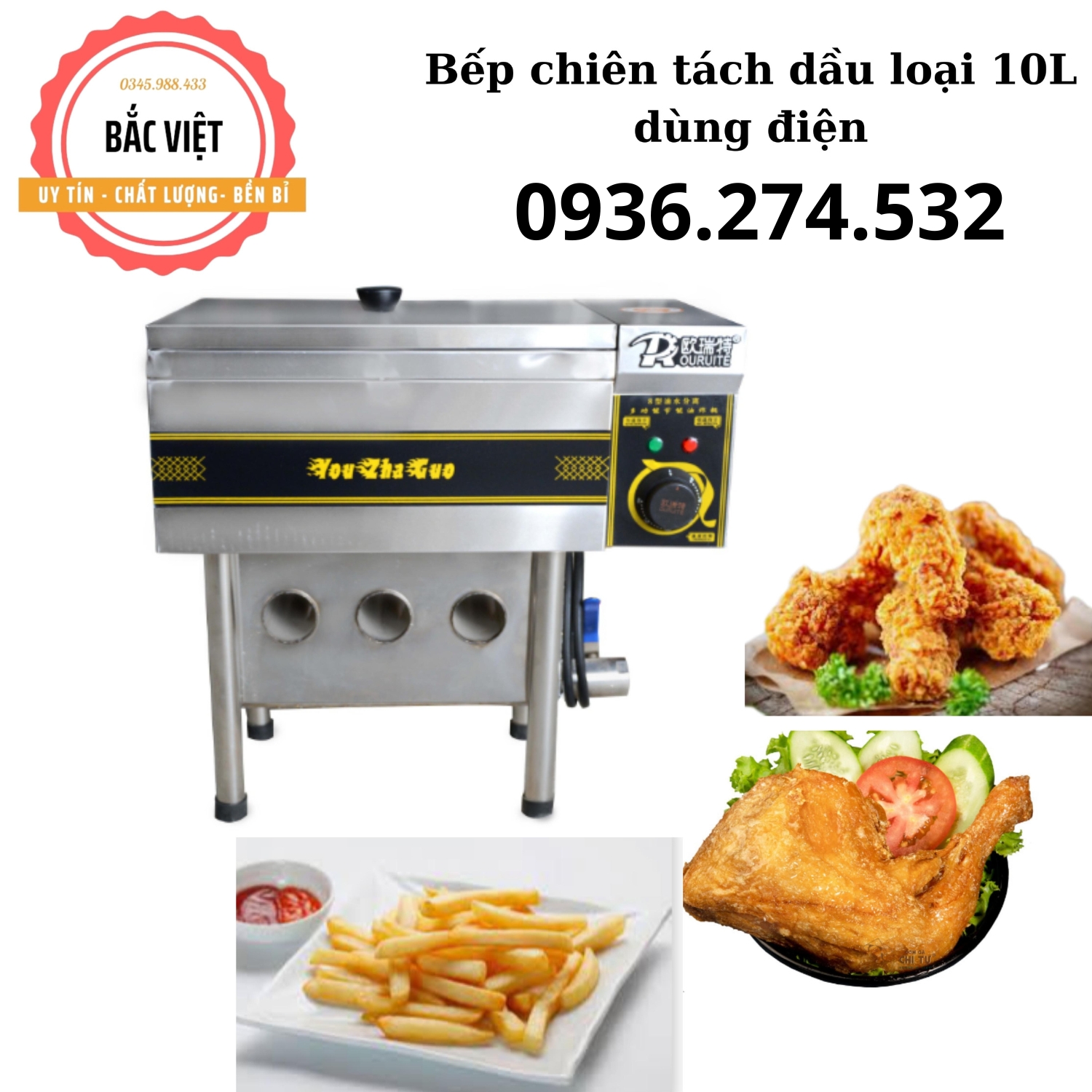 Bếp chiên dầu nước 10L, bếp chiên tách dầu mini