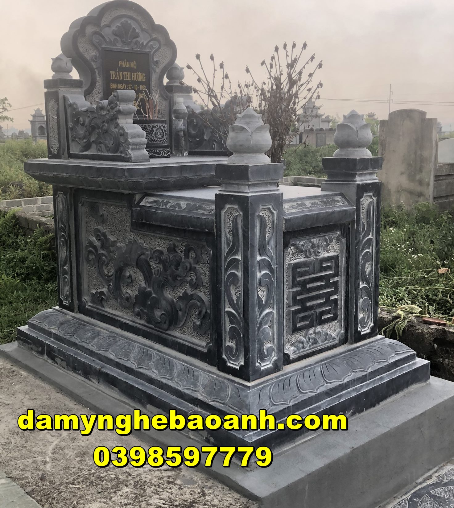 mộ hậu bành đá đẹp được lắp đặt tại tứ kì hải dương