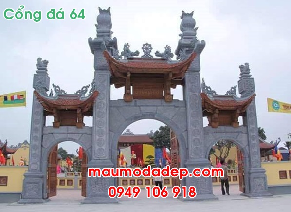 Cổng tam quan chùa bằng đá.