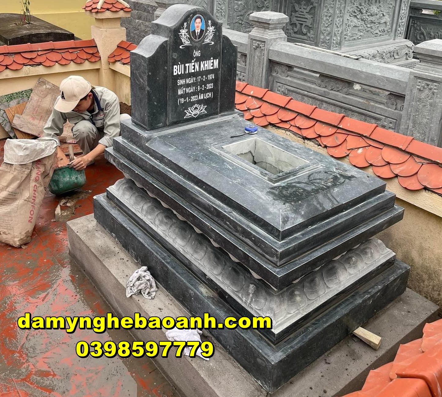 mộ đá tam cấp đá tự nhiên lắp đặt tại phú thọ 2023