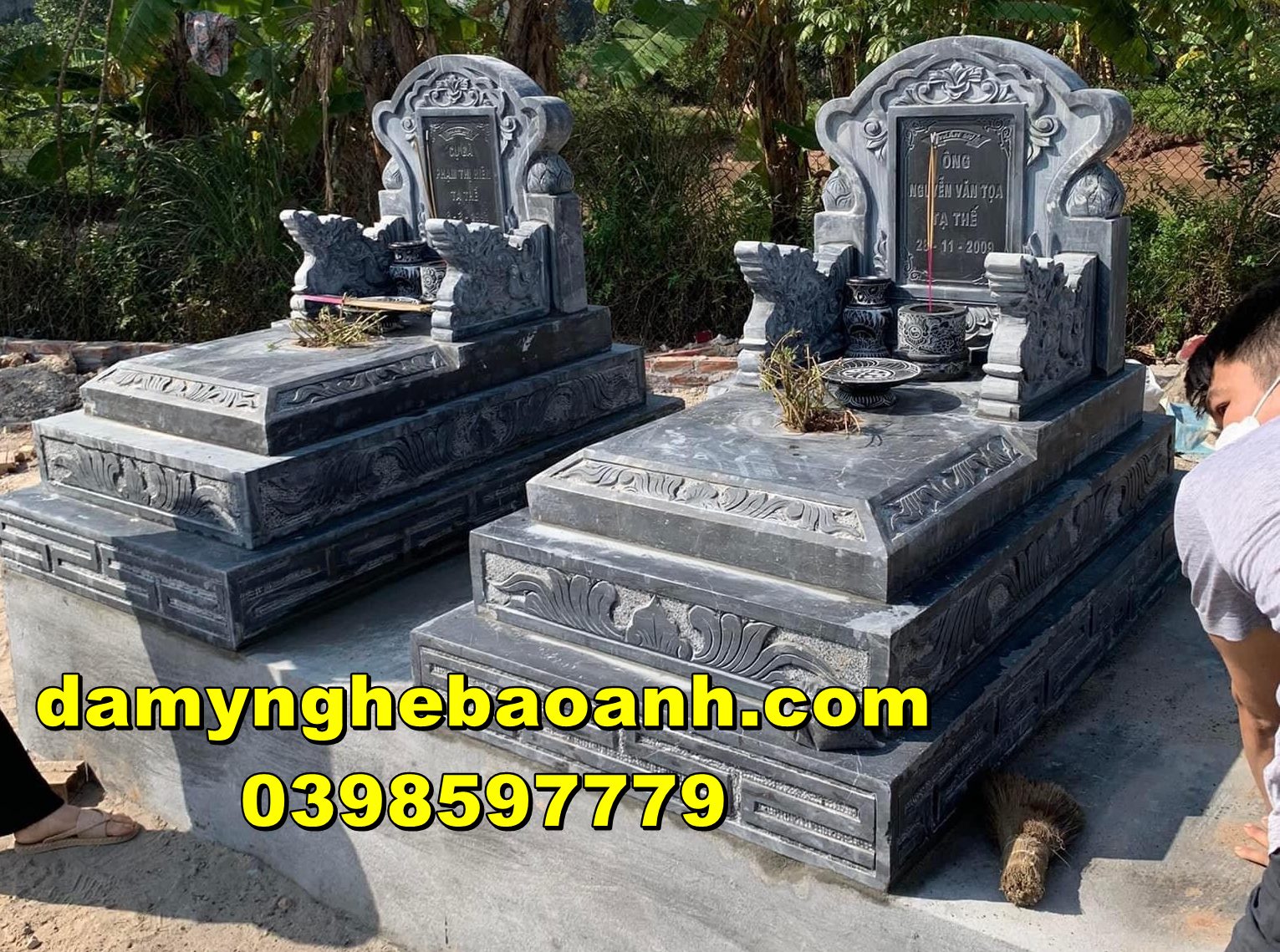 mộ đá tam cấp đá tự nhiên lắp đặt tại phú thọ 2023