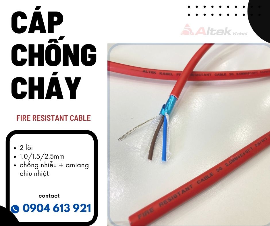 Cáp chống cháy chống nhiễu aminang chịu nhiệt 2x1.5mm, 2x1.0mm