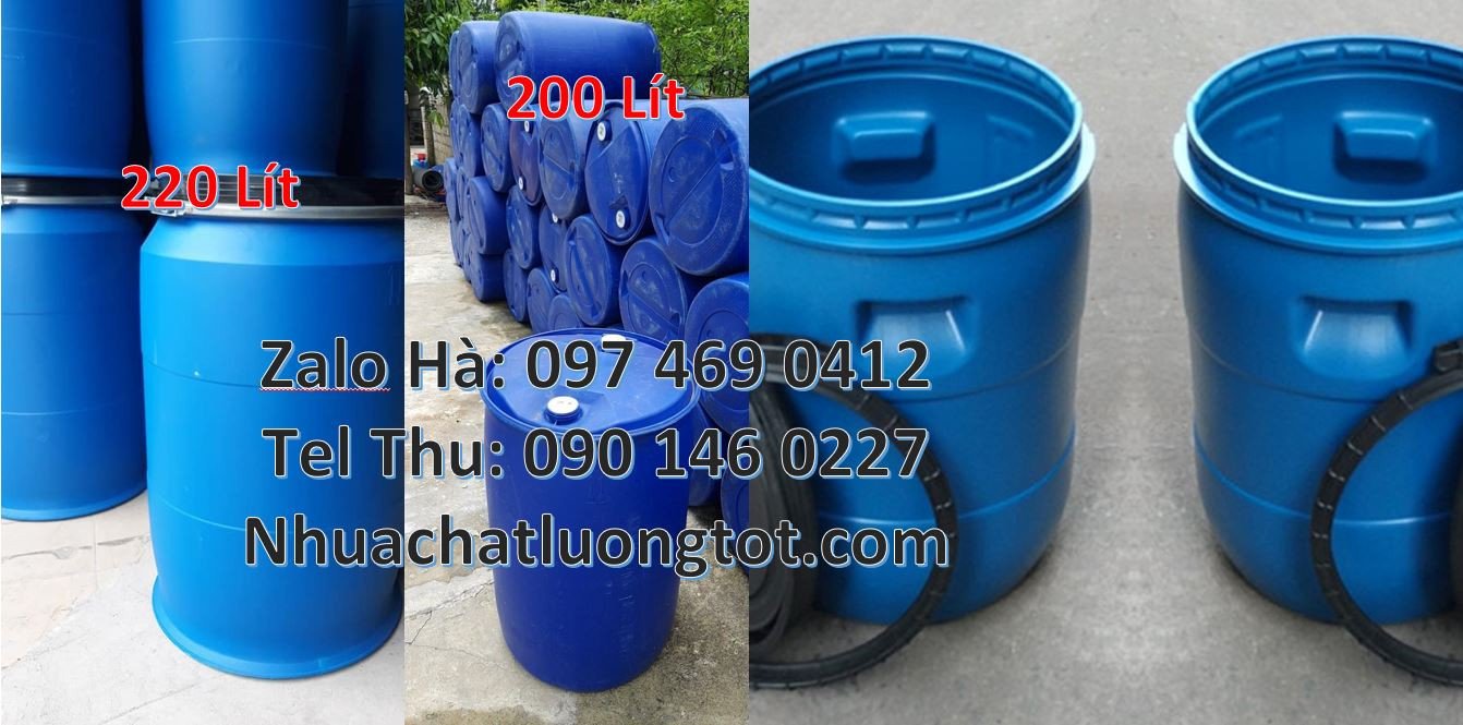 Bán thùng phuy nhựa 220l đựng hóa chất,thùng phuy xanh 200l có 2 nắp