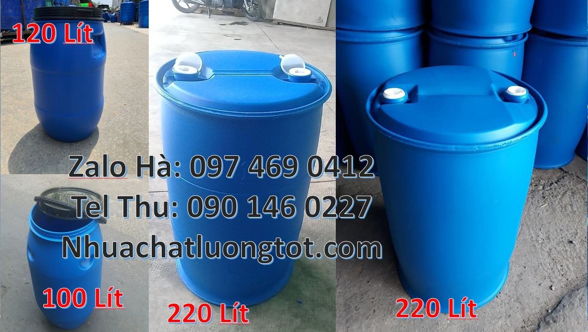 Bán thùng phuy nhựa 220l đựng hóa chất,thùng phuy xanh 200l có 2 nắp